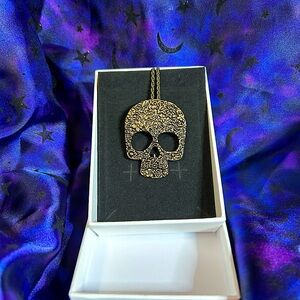 Brand New Bronze Skull Gothic Wicca Halloween Necklace